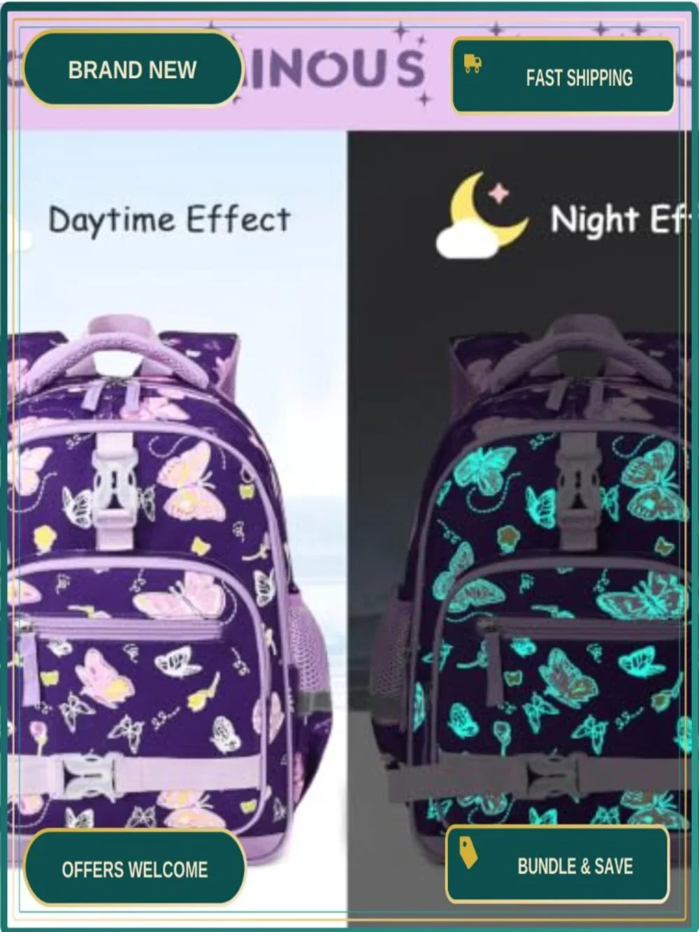 Kids Luminous Backpack Set with Bento Box Lunch Bag Pencil Case